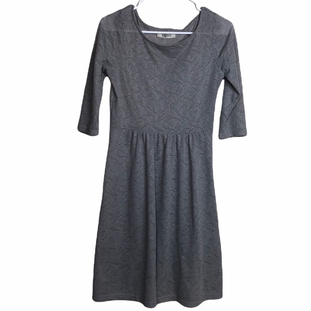 Romy Grey Semi SheerDress Size Small 3/4 Sleeve